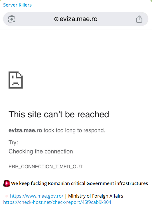 Server Killers targets the website of Ministry of Foreign Affairs of Romania