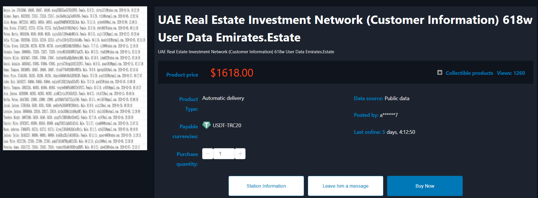 Alleged sale of Emirates.Estate Customer Data