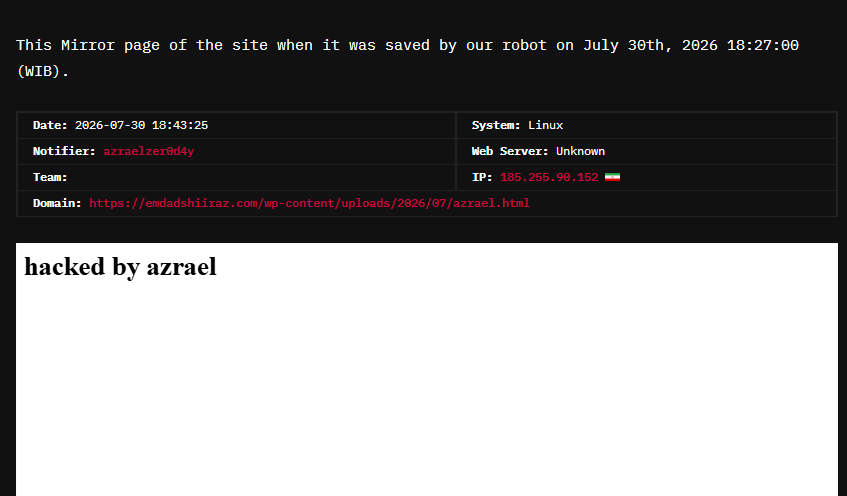 azraelzer0d4y targets the website of Shiraz Roadside Assistance