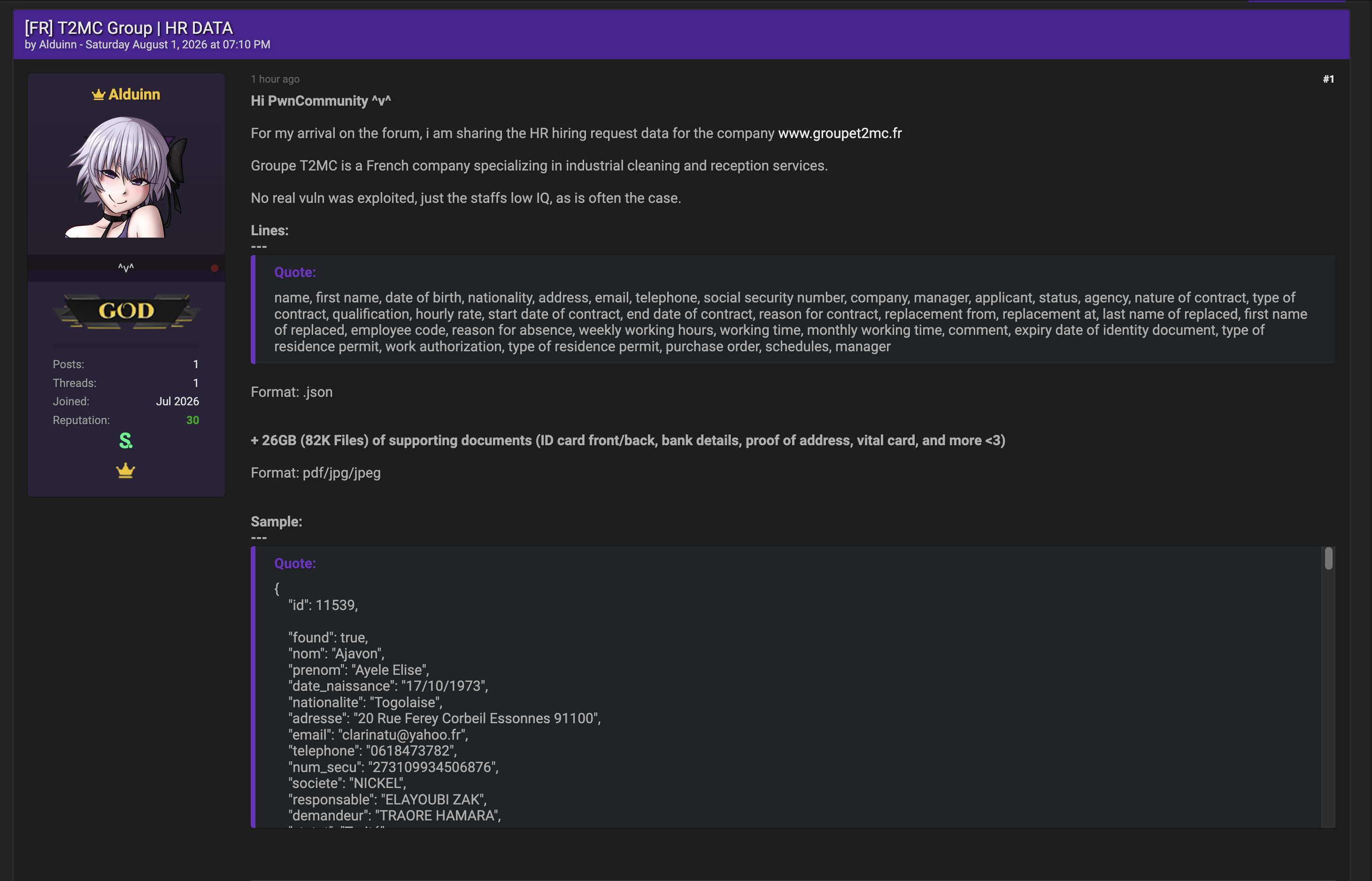 Alleged data breach of Groupe T2MC