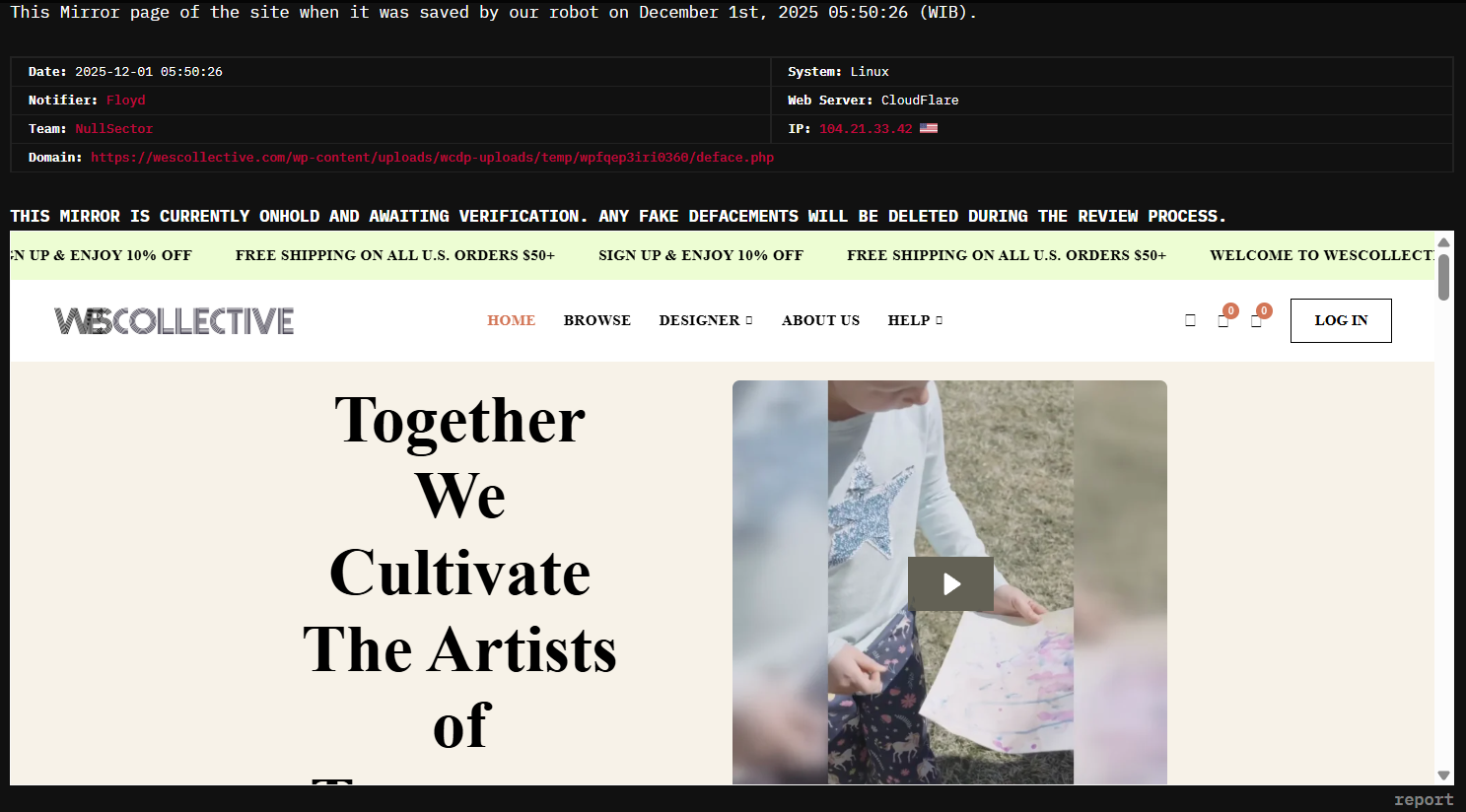 弗洛伊德瞄准了Wes Collective LLC的网站