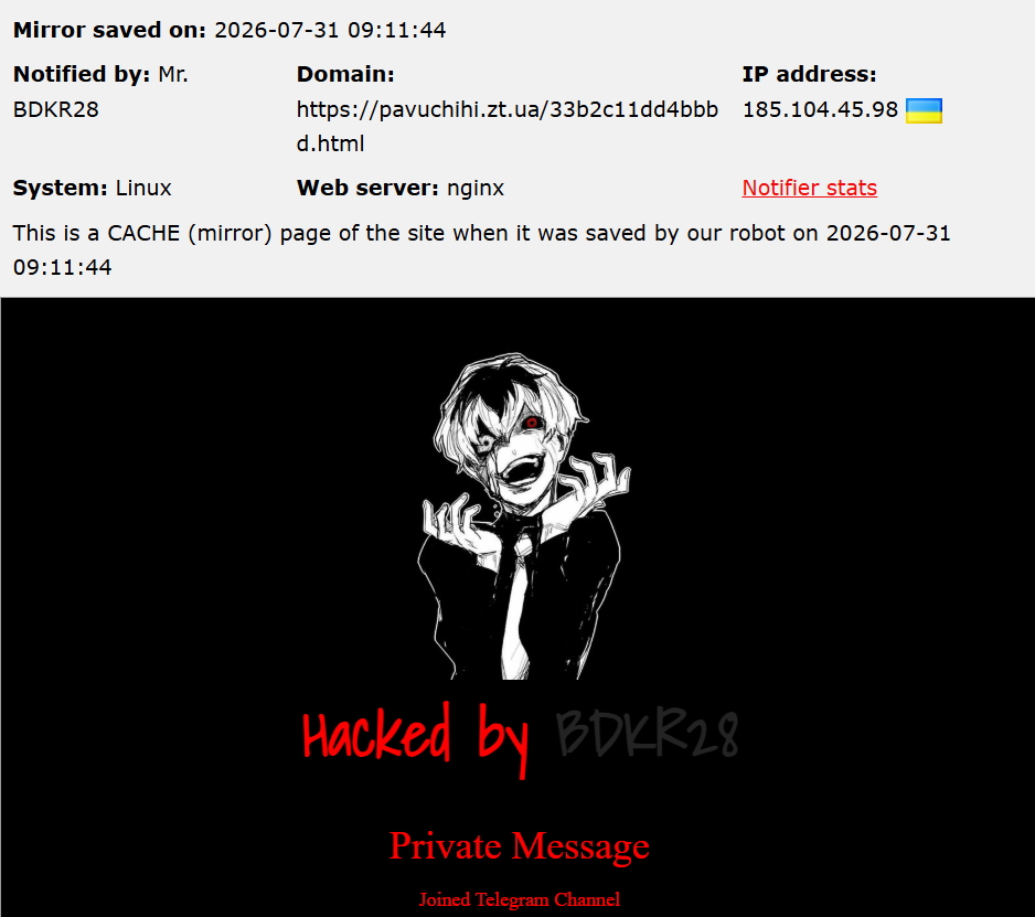 Mr. BDKR28 targets the website of Pavuchihi