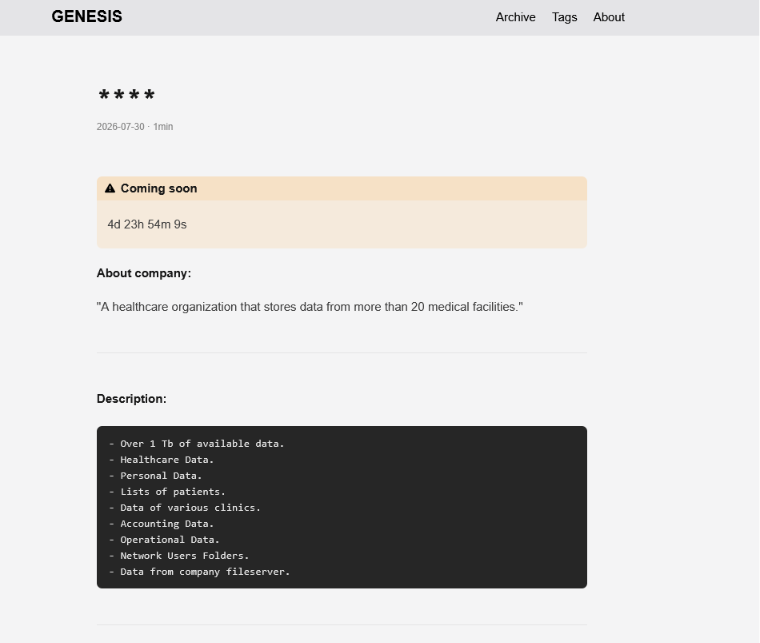GENESIS Ransomware group has added an unidentified victim (****)