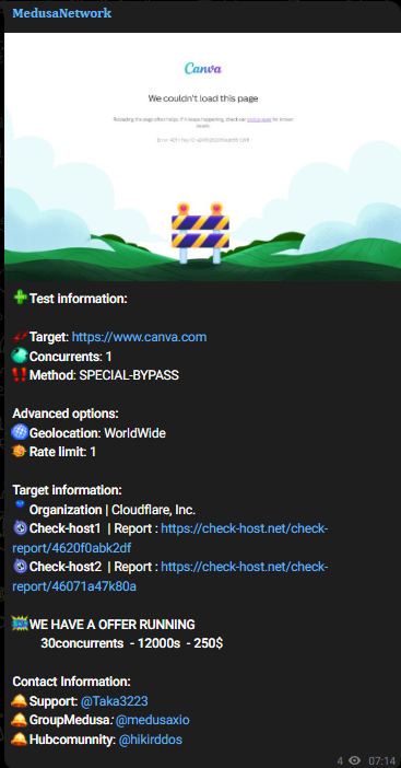 Medusa Network targets the website of Canva