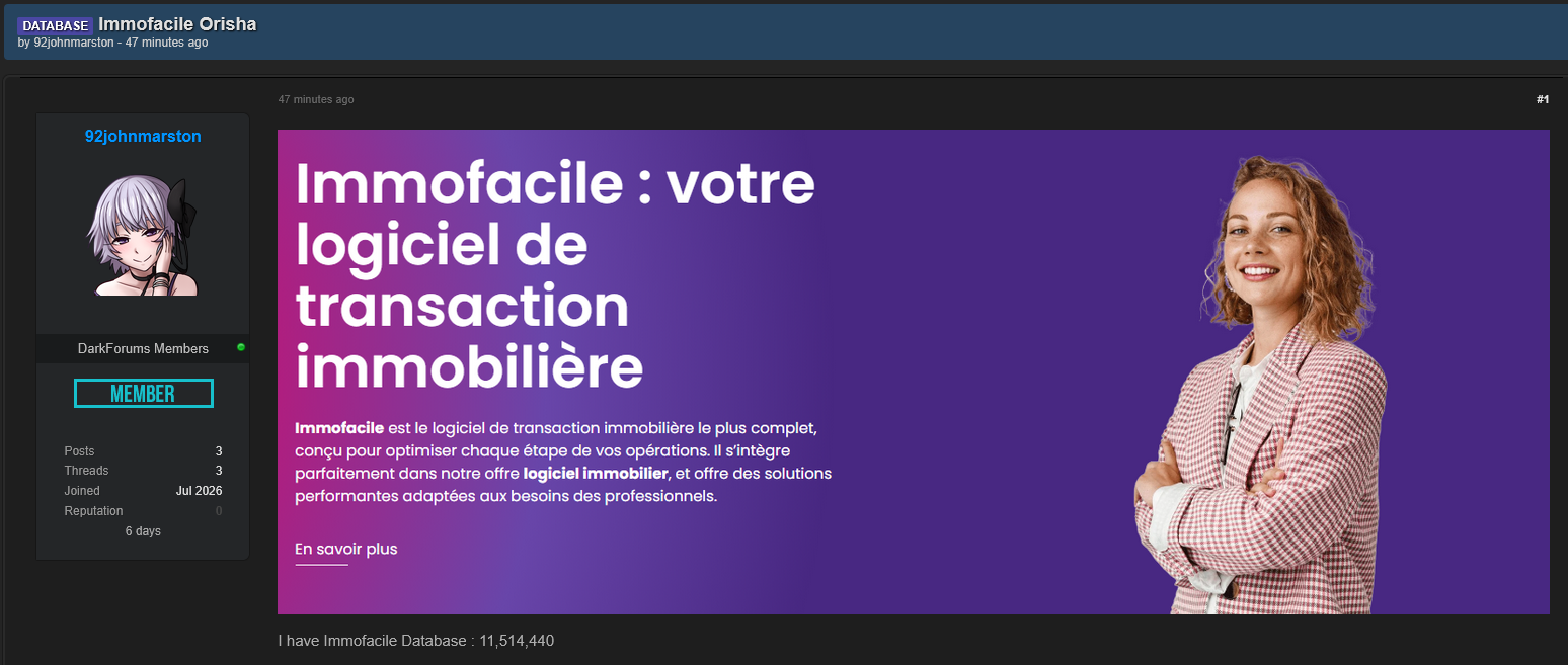 Alleged data leak of Immofacile