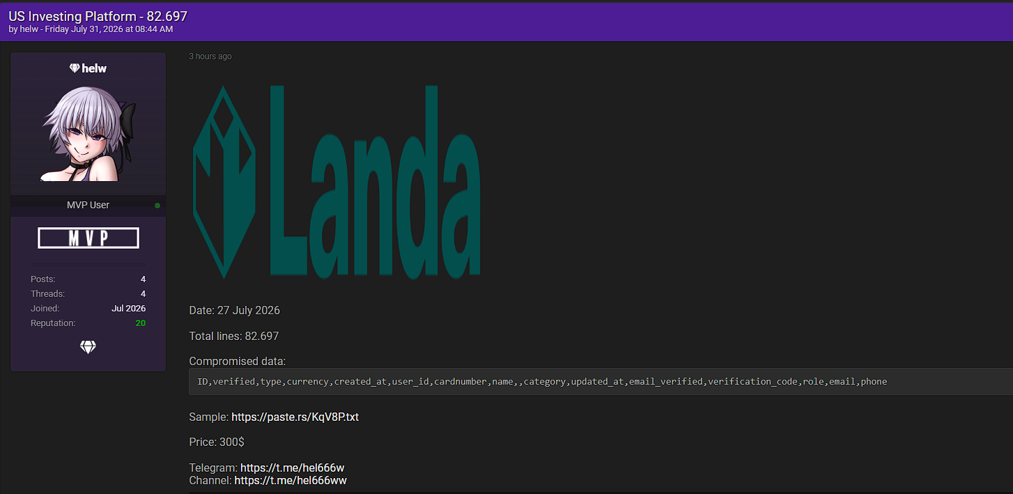 Alleged Data Breach of Landa