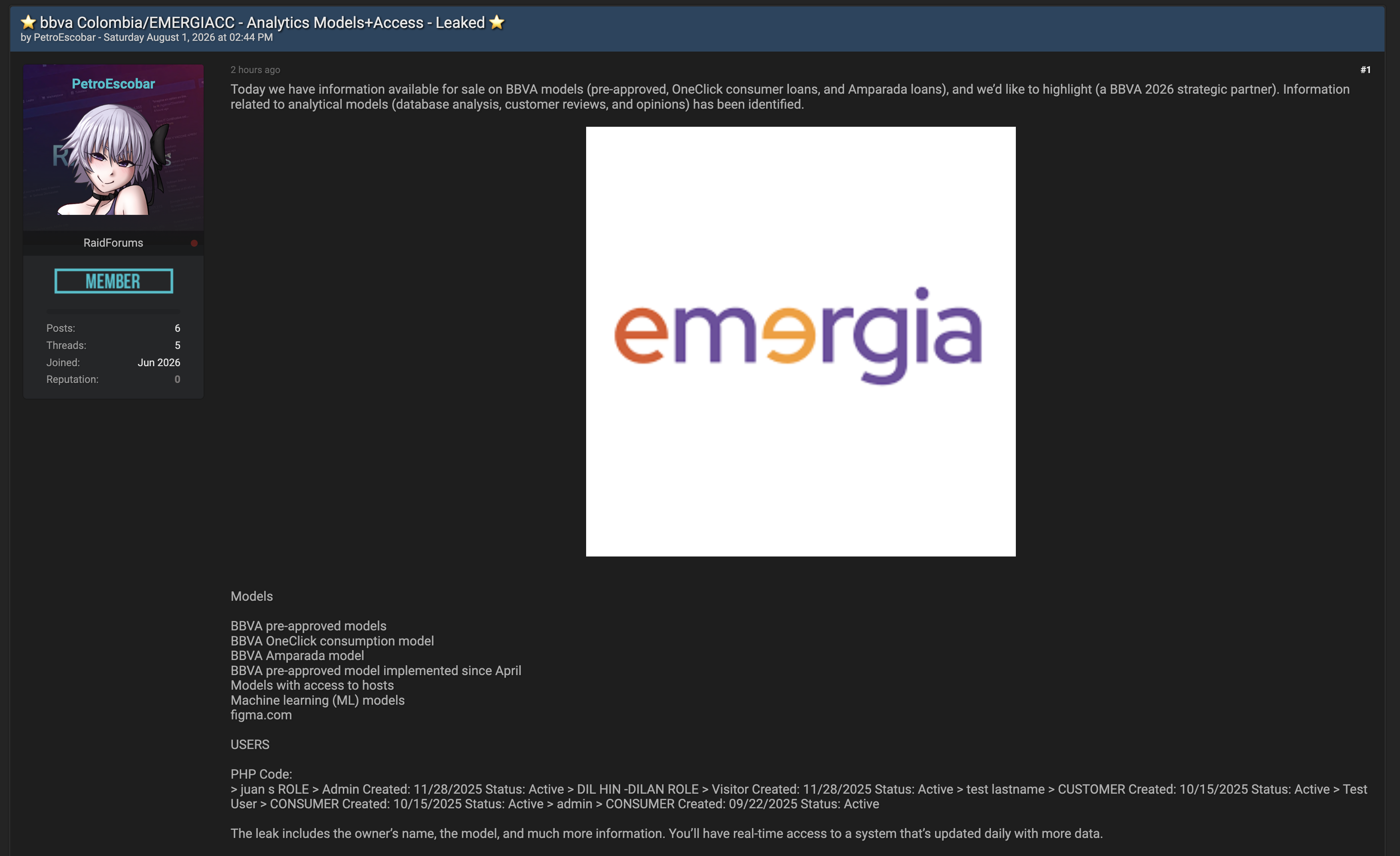 Alleged data breach of Emergia