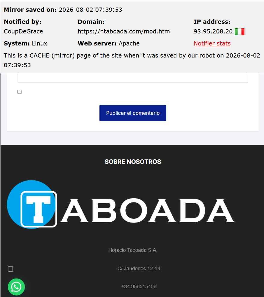 CoupDeGrace targets the website of Horacio Taboada S.A.