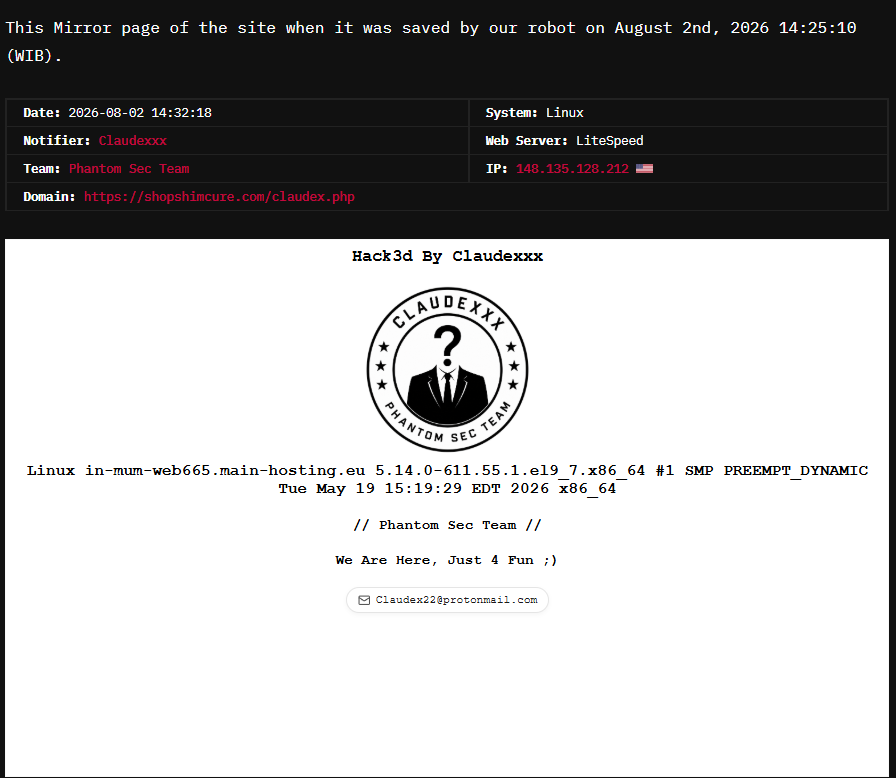Claudexxx targets the website of Himcure Pharmaceuticals Pvt. Ltd.