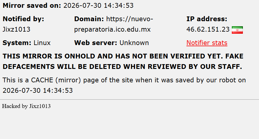 Jixz1013 targets the website of Preparatoria — Instituto Cultural de Occidente (ICO)