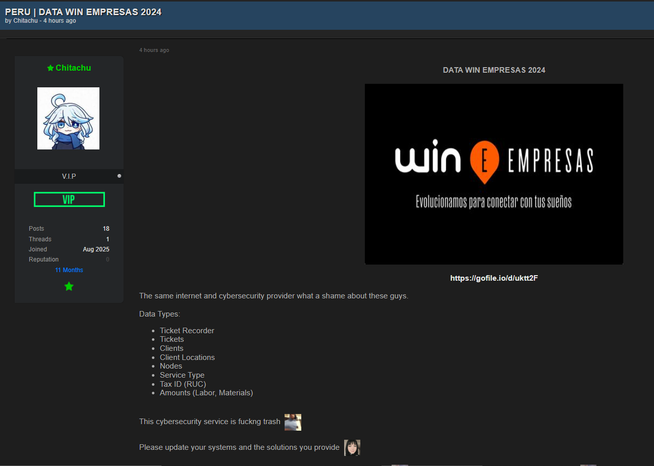 Alleged Data Leak of Win Empresas Peru