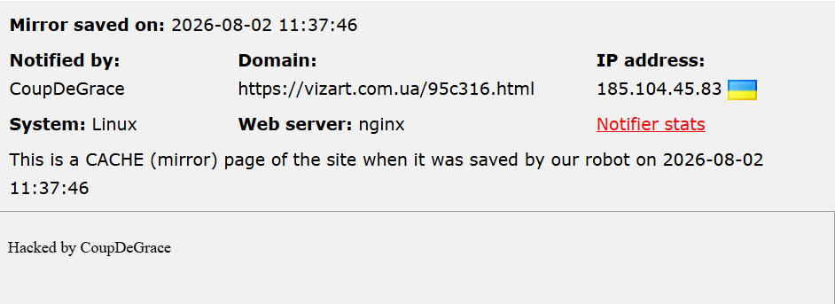 CoupDeGrace targets the website of VisArt
