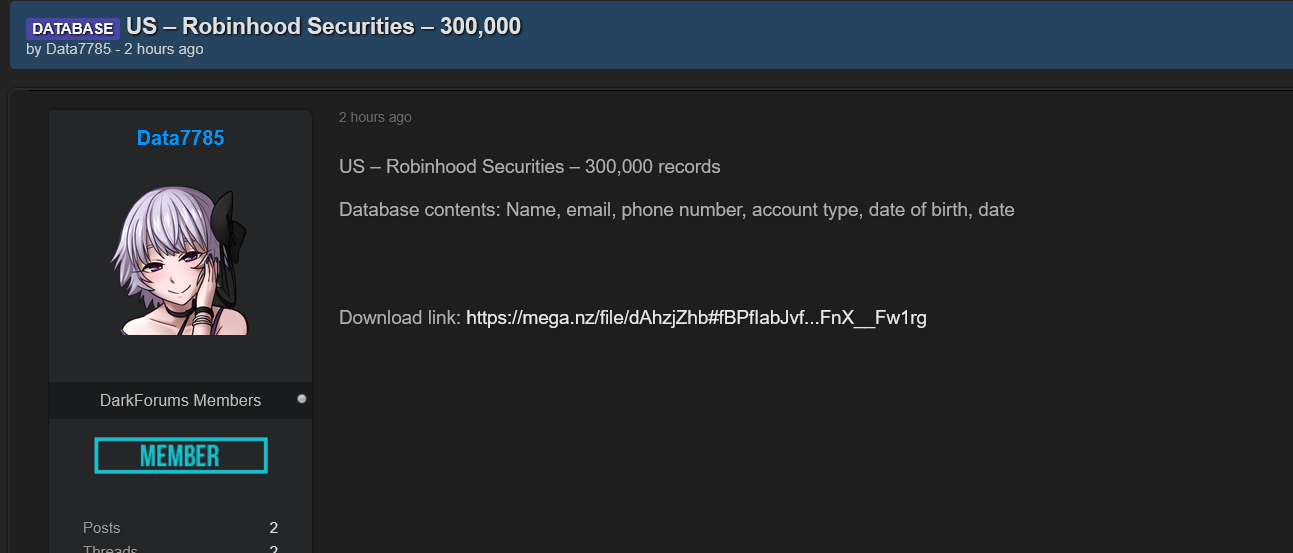 Alleged breach of Robinhood