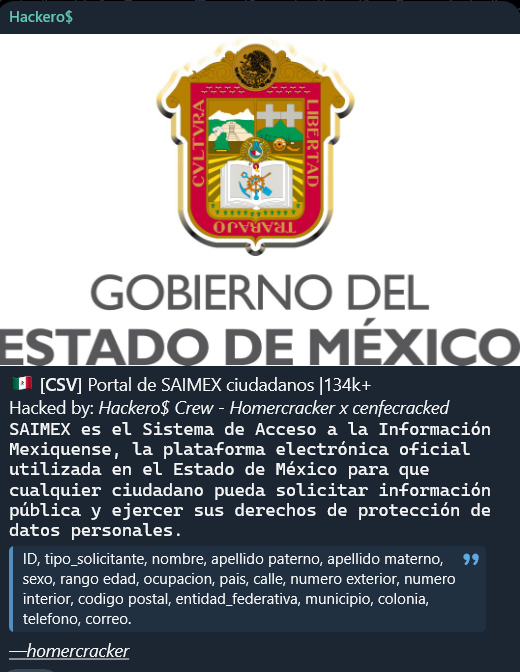 Alleged leak of citizen data of Gobierno del Estado de México