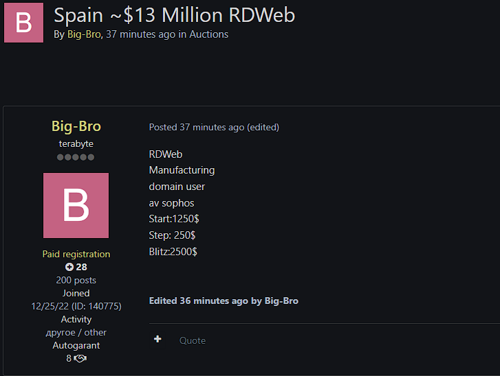 Alleged Sale of unauthorized Spain Manufacturing RDWeb Access