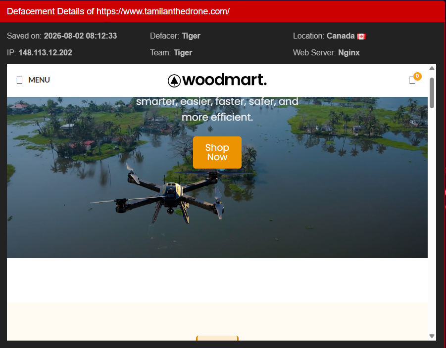 Tiger targets the website of Tamilan The Drone Private Limited