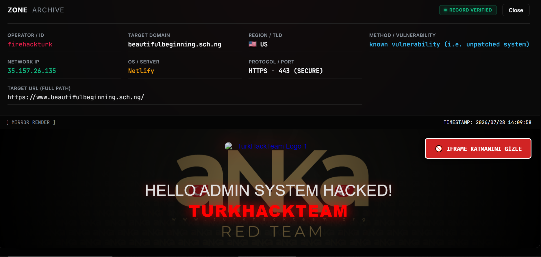 firehackturk targets the website of Beautiful Beginning Academy