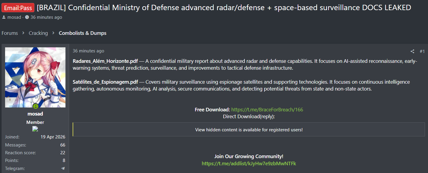 Alleged Data Leak of Brazilian Ministry of Defense Confidential Data