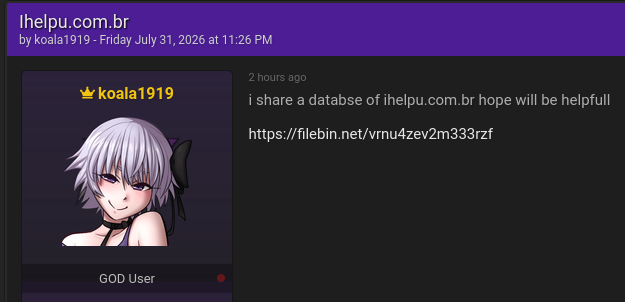 Alleged data breach of iHelpU