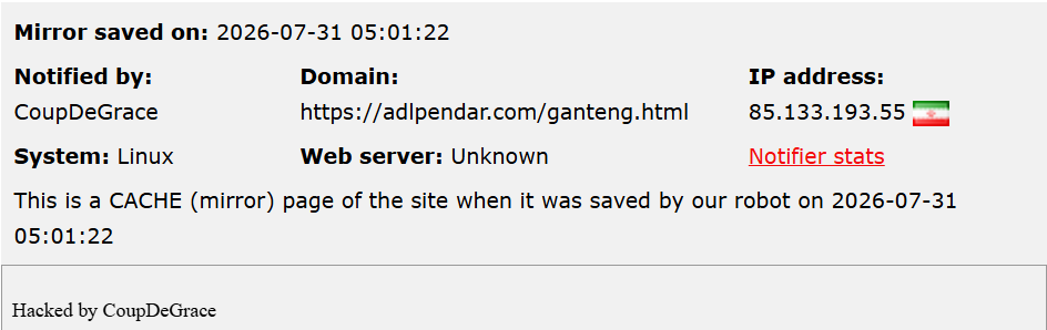 CoupDeGrace targets the website of Adl Pendar