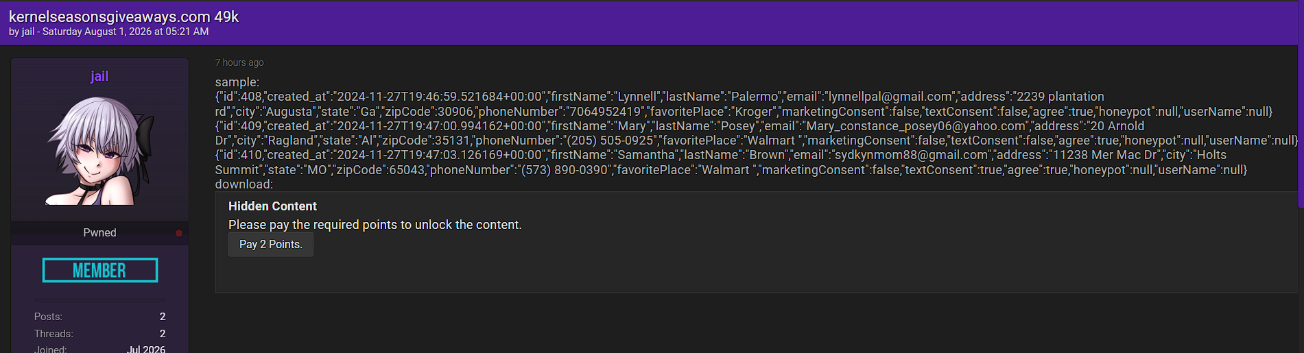 Alleged Data Breach of Kernel Season’s
