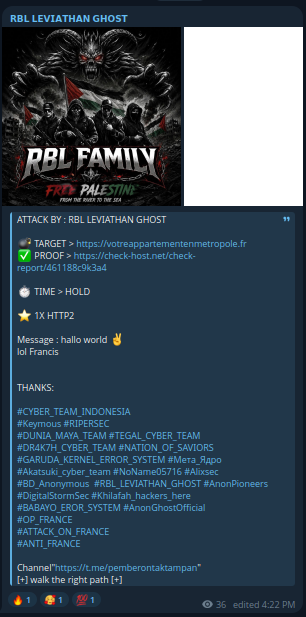 RBL LEVIATHAN GHOST targets the website of votreappartementenmetropole.fr