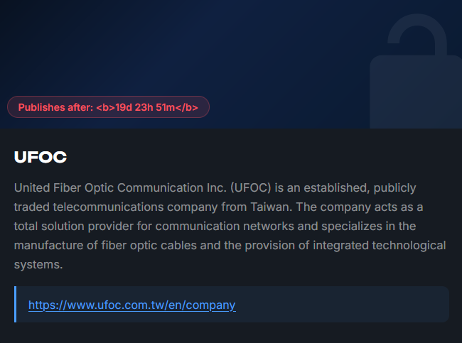 United Fiber Optic Communications Co., Ltd. falls Victim to DeadLock Ransomware