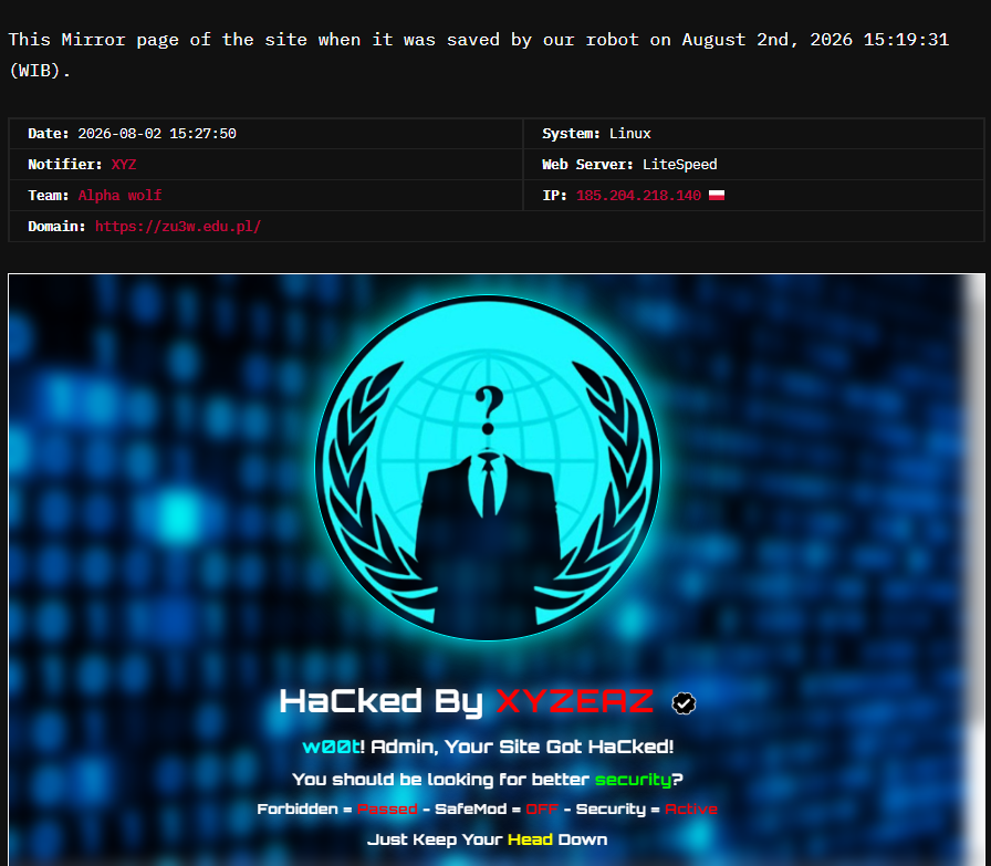 Alpha wolf targets the website of Zgierz University of the Third Age Association