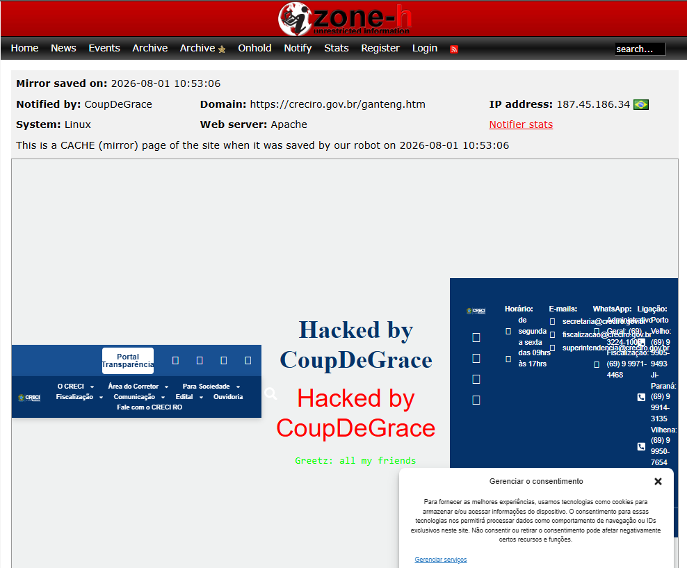 CoupDeGrace targets the website of CRECI-RO