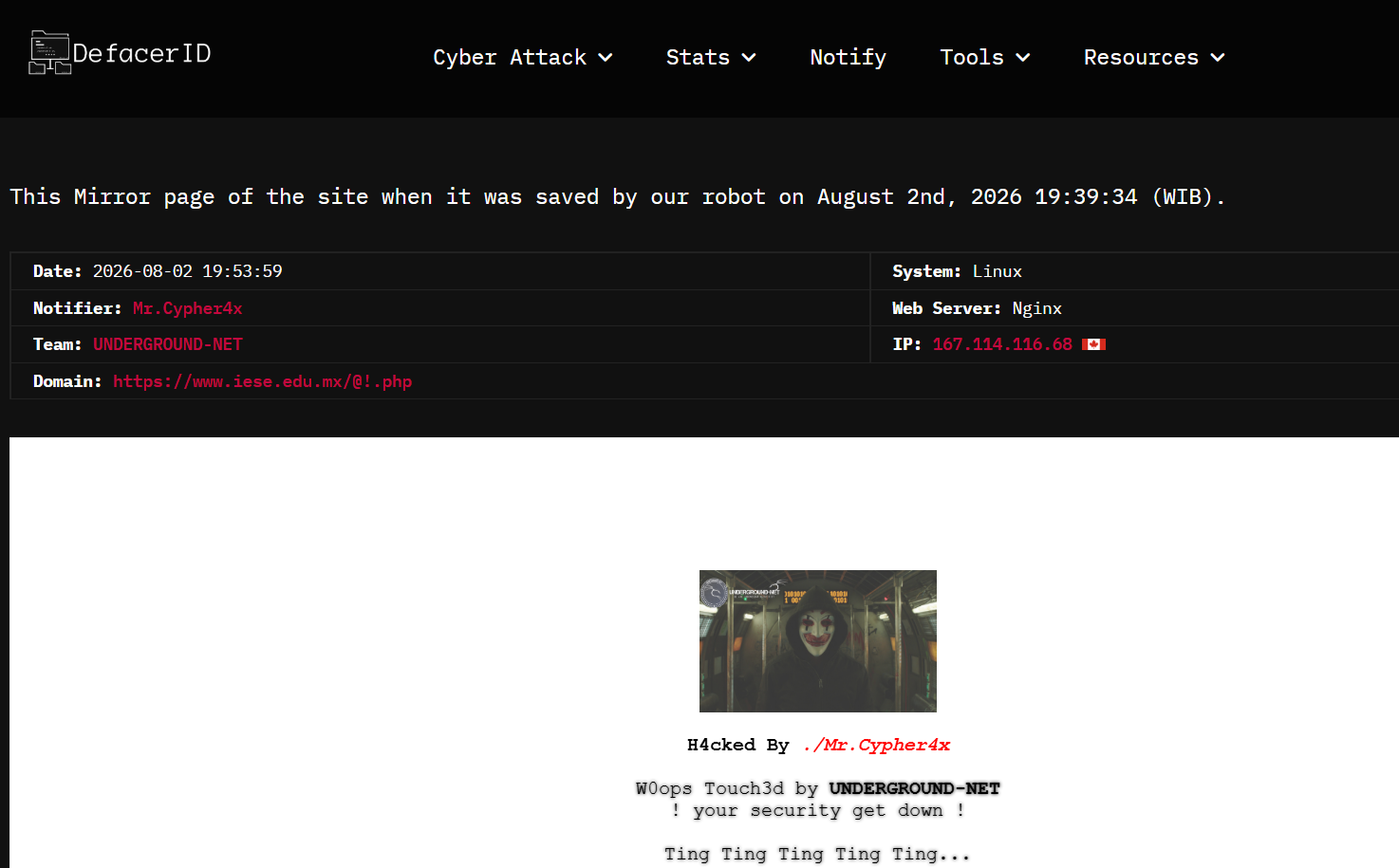 Mr.Cypher4x targets the website of IESE