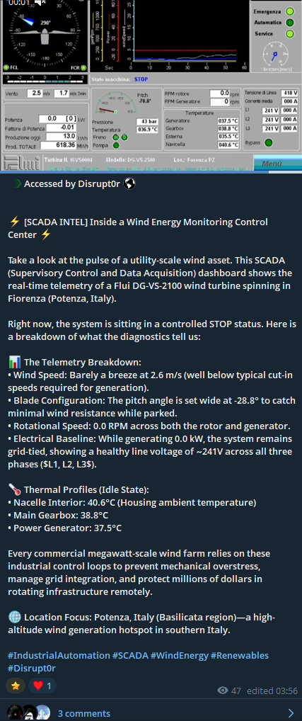 Alleged unauthorized access to a wind energy monitoring control center in Italy