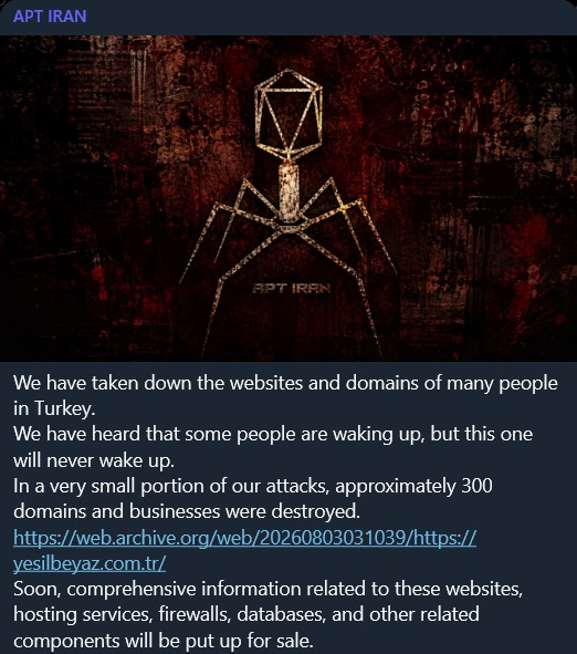 APT Iran claims to have targeted multiple websites in Turkey