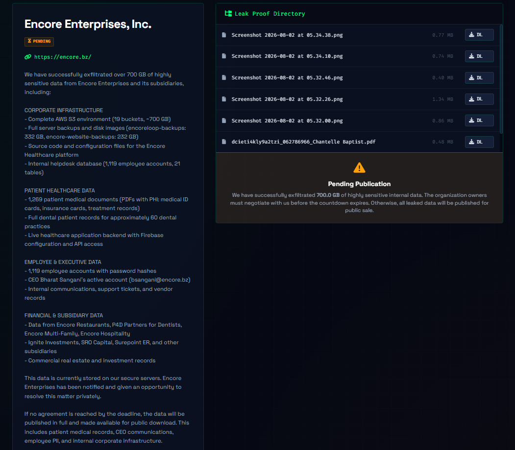 Encore Enterprises, Inc. falls victim to CRPx0 Ransomware