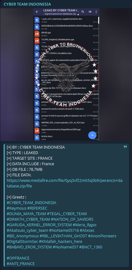 Alleged leak of French database