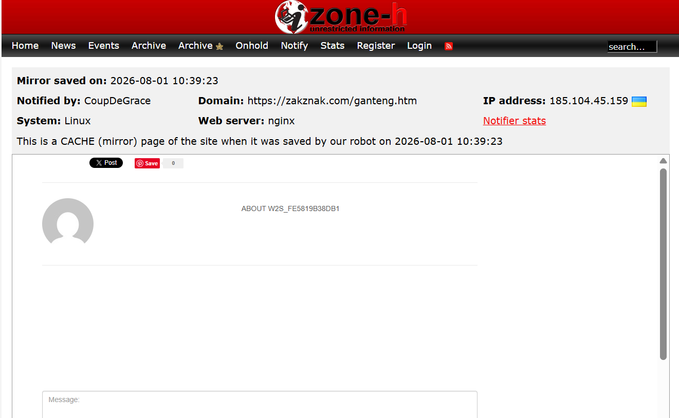 CoupDeGrace targets the website of Zakznak Foundry