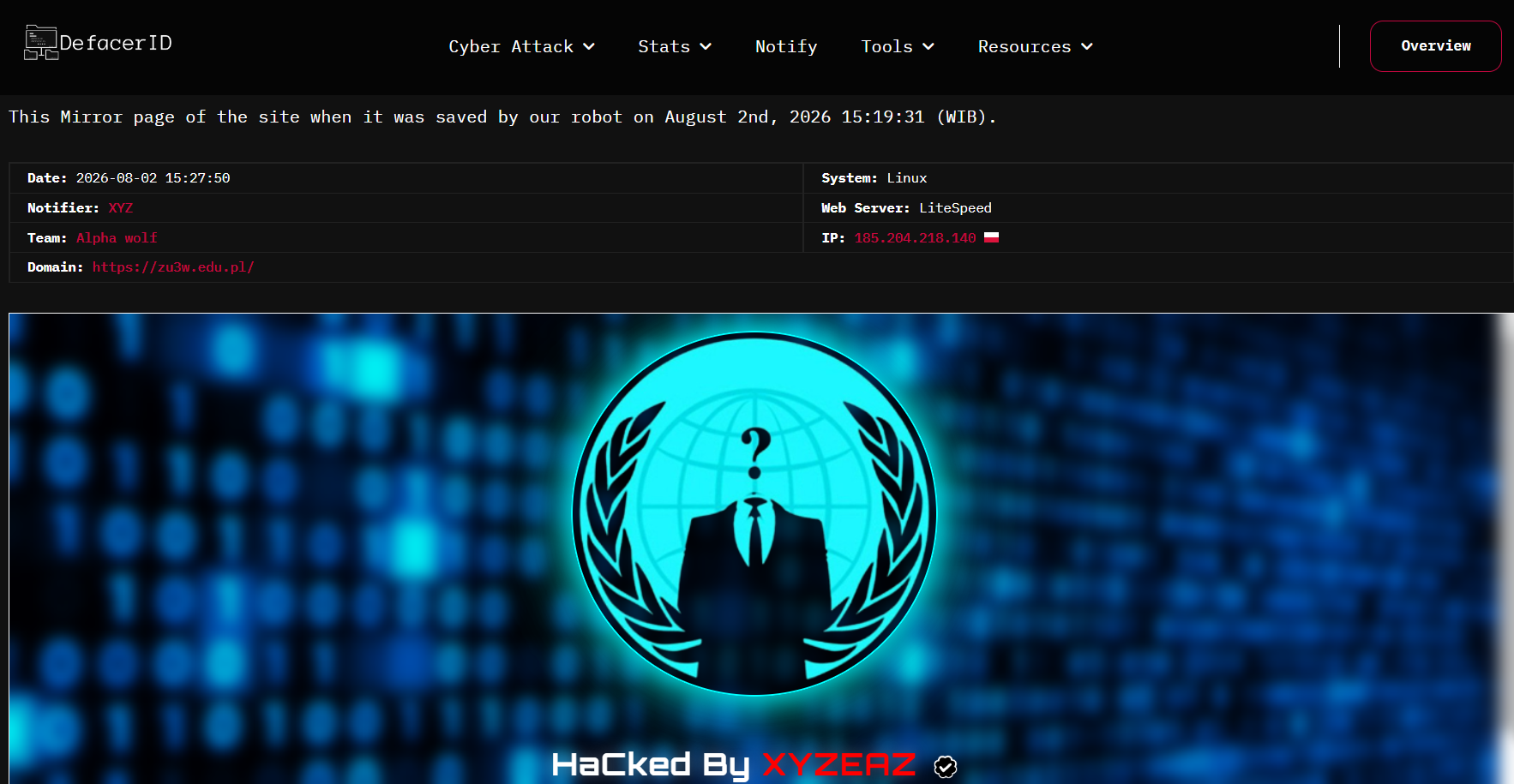 XYZ targets the website of Zgierski Uniwersytet Trzeciego Wieku