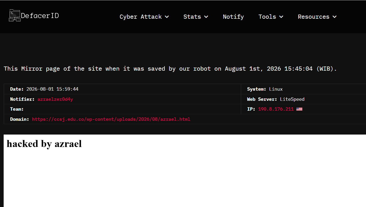 azraelzer0d4y targets the website of Colegio Campestre San José