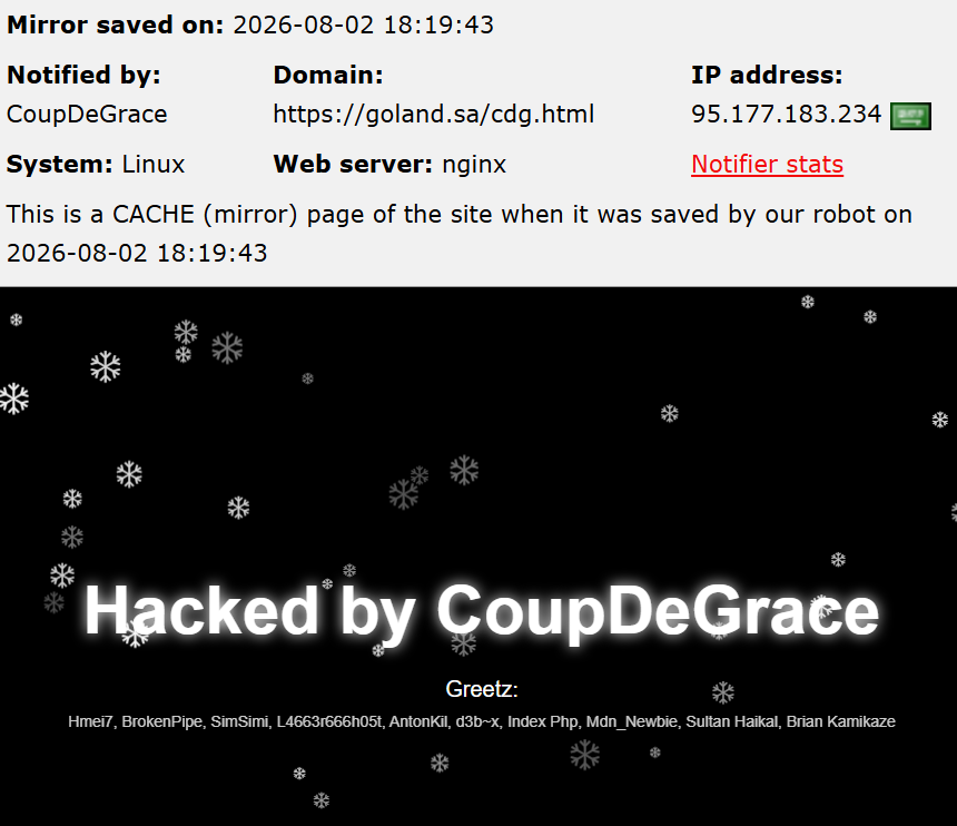CoupDeGrace targets the website of Goland.sa