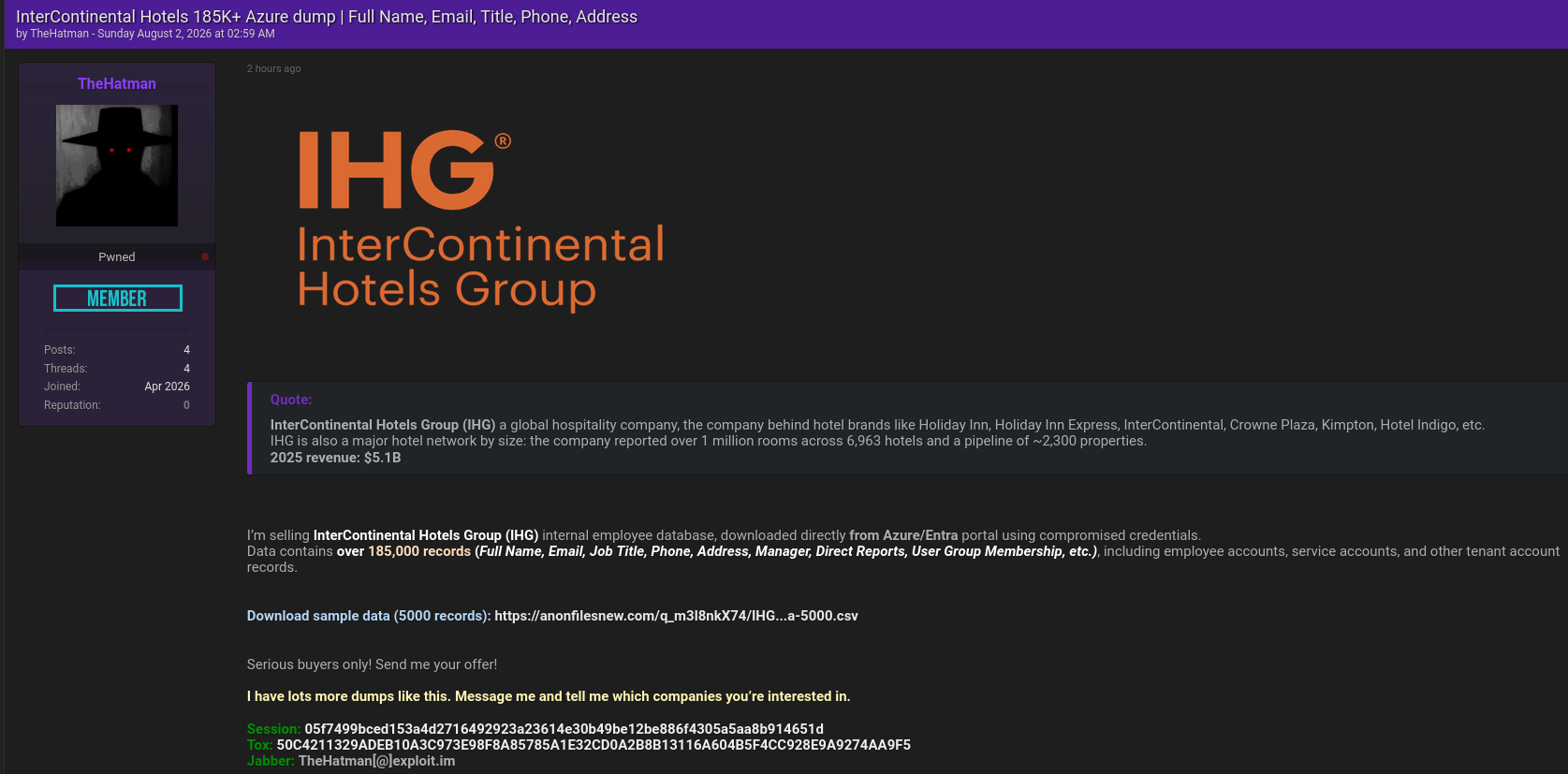 Alleged data breach of InterContinental Hotels Group