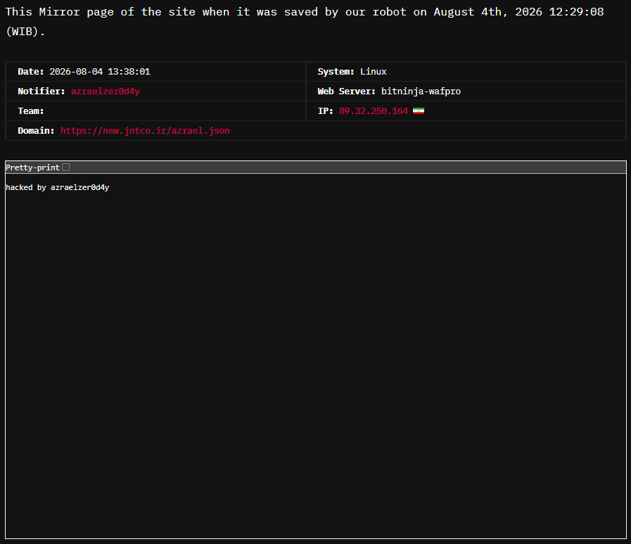 azraelzer0d4y targets the website of Jahad Nasr International Transportation Company (JNTCO)