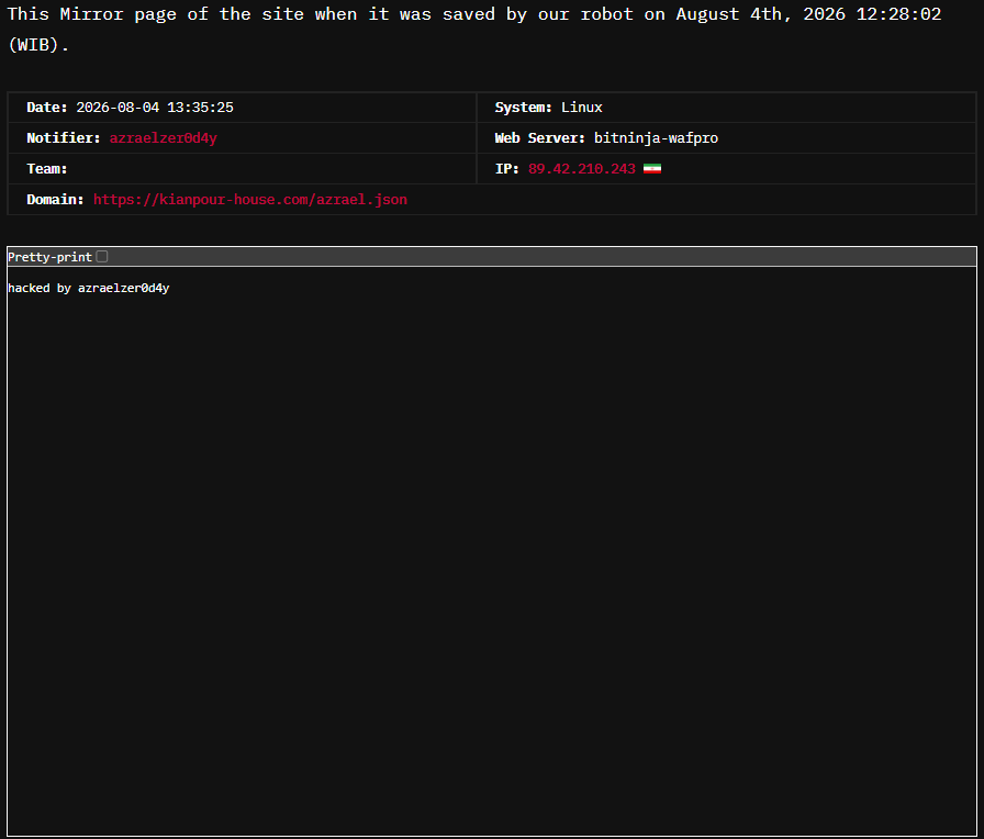azraelzer0d4y targets the website of Kianpour Historical House