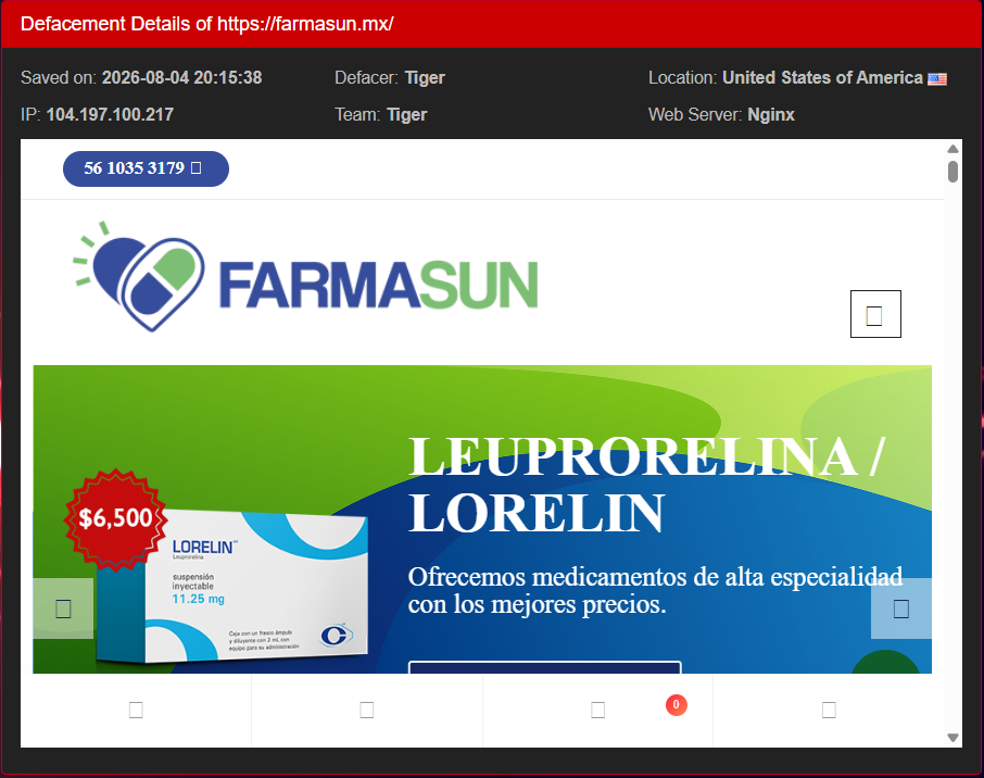 Tiger targets the website of FarmaSun