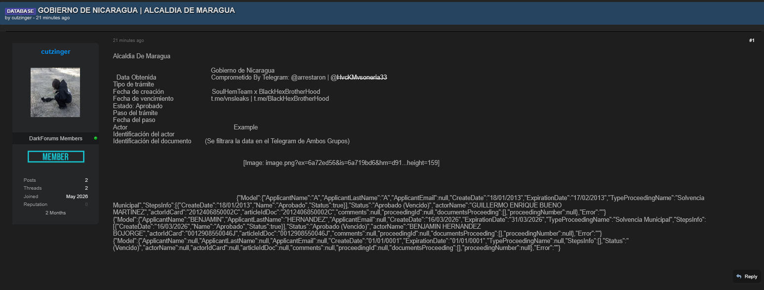 Alleged data leak of Government of Nicaragua
