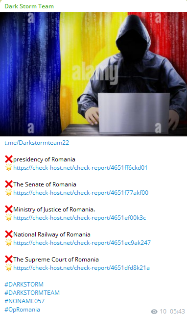 Dark Storm Team targets the website of National Railway Company “CFR” S.A