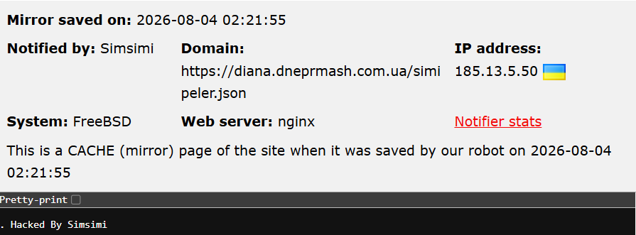 Simsimi targets the website of Dneprovsky Machine-Building Plant (DMZ) – DIANA Portal