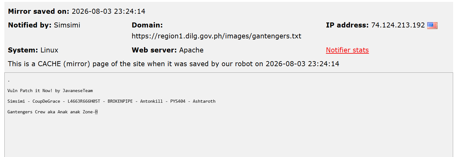 Simsimi targets the website of DILG Region 1