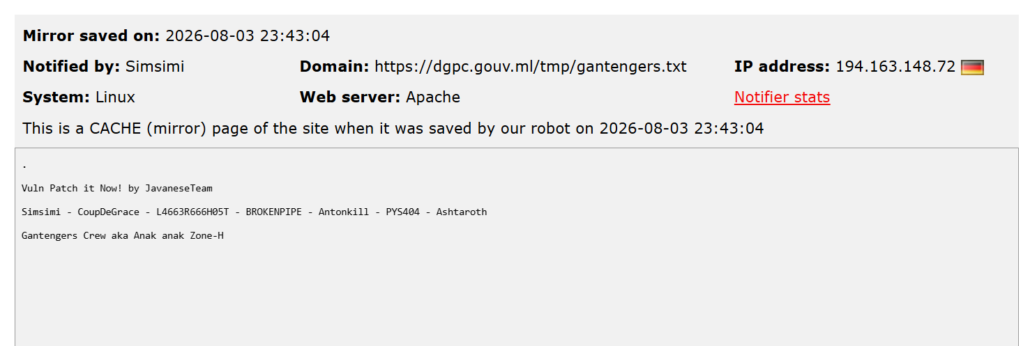 Simsimi targets the website of DGPC
