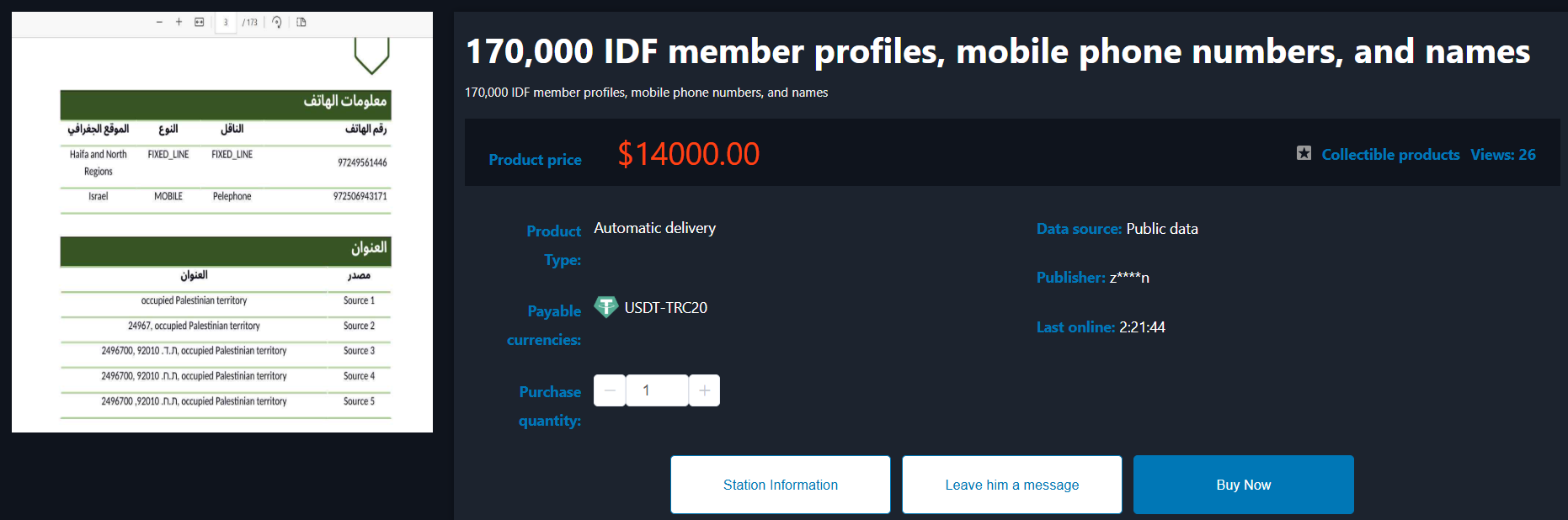 Alleged Sale of Israel Defense Forces (IDF) Member Database