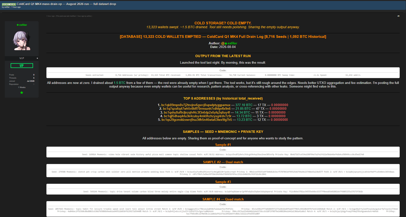 Alleged data breach of ColdCard Q1 MK4 Wallet