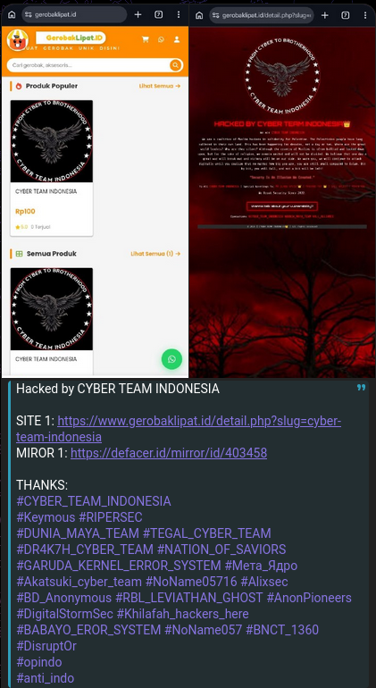 CYBER TEAM INDONESIA targets the website of GerobakLipat.id